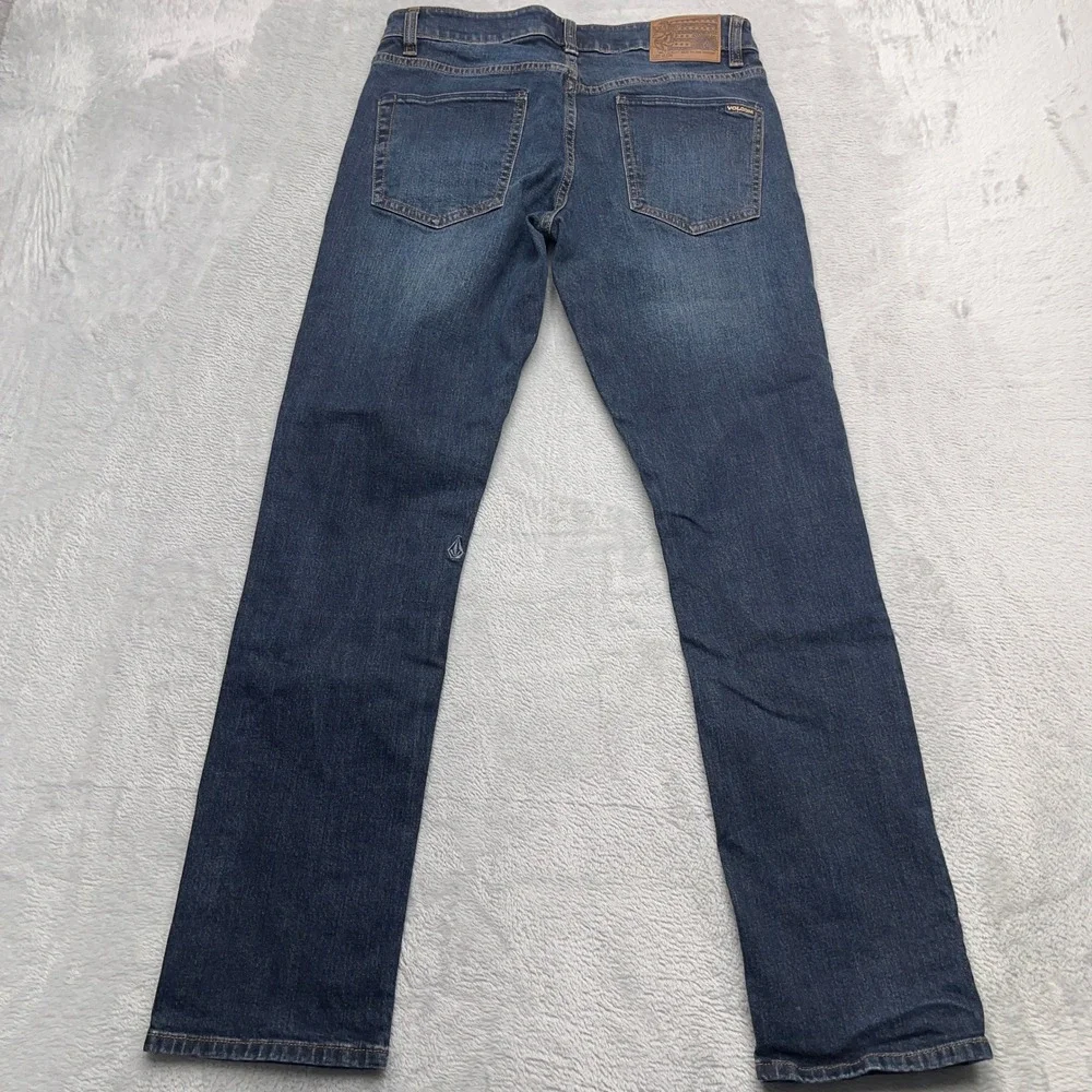 Volcom Vorta Straight Leg Jeans Mens 31 Denim Cotton Stretch Slim Fit Dark Wash